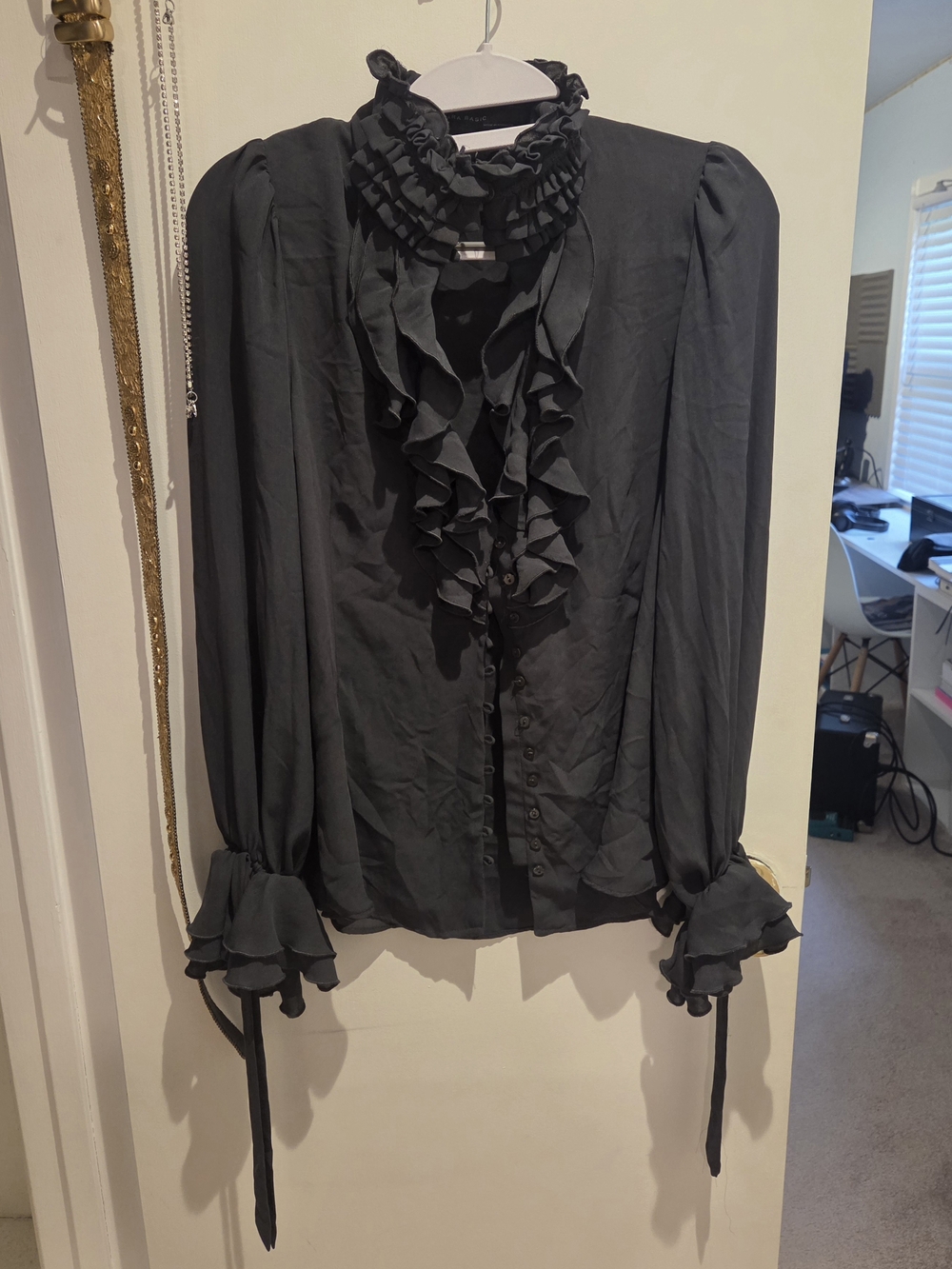 Zara Gray Ruffled Victorian-style Blouse